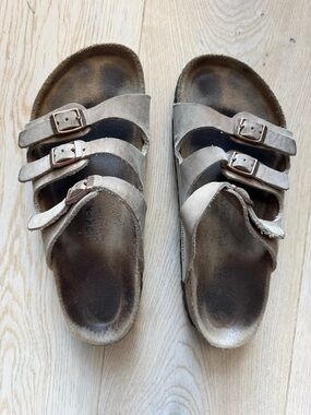 Birkenstock Triple-strap Suede Slides in Taupe